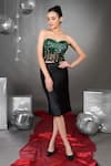 Buy_Talking Threads_Green Corset Tulle Embellished Emerald Rhinestones With Satin Skirt  _at_Aza_Fashions