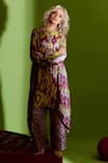 Shop_Saundh_Purple Kurta And Palazzo Muslin Silk Printed Ikat Round & Set_at_Aza_Fashions
