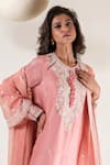 Buy_Pallavi Poddar_Pink Organza Embroidery Aari Round Neck Blossom Kurta Pant Set  _Online_at_Aza_Fashions