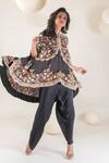 Buy_Pallavi Poddar_Black Dupion Embroidery Resham Band Aarya Gul Cape With Harem Pant  _at_Aza_Fashions