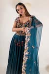 Buy_Pallavi Poddar_Blue Organza Embroidery Resham Suta Bahar Anarkali With Dupatta  _Online_at_Aza_Fashions