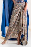 Shop_Pallavi Poddar_Blue Dupion Embroidery Resham Suta Phool Work Cape Draped Skirt Set  _Online_at_Aza_Fashions