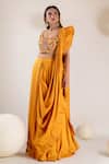 Pallavi Poddar_Yellow Dupion Embroidery Pleated Border Pre-draped Saree With Blouse _Online_at_Aza_Fashions