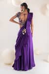 Shop_Pallavi Poddar_Purple Dupion Embroidered Blouse Floral Scoop Pre-draped Saree With _at_Aza_Fashions