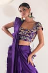 Pallavi Poddar_Purple Dupion Embroidered Blouse Floral Scoop Pre-draped Saree With _Online_at_Aza_Fashions