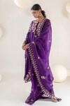 Buy_Pallavi Poddar_Purple Organza Embroidery Floral Round Neck Flower Kurta Pant Set _Online_at_Aza_Fashions