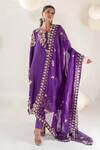 Shop_Pallavi Poddar_Purple Organza Embroidery Floral Round Neck Flower Kurta Pant Set _Online_at_Aza_Fashions