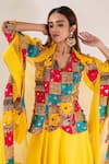 Pallavi Poddar_Yellow Organza Embroidery Abstract Patchwork Work Waistcoat Skirt Set _Online_at_Aza_Fashions