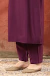 Buy_Weaver Story_Purple Chanderi Silk Placement Embroidery Leaf Motif V Straight Kurta Pant Set _Online_at_Aza_Fashions