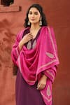 Shop_Weaver Story_Purple Chanderi Silk Placement Embroidery Leaf Motif V Straight Kurta Pant Set _Online_at_Aza_Fashions