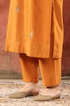 Buy_Weaver Story_Orange Chanderi Silk Embroidery Butti V Neck Kurta Pant Set _Online_at_Aza_Fashions