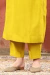 Weaver Story_Green Chanderi Silk Embroidery Butti Round Neck Yoke Kurta Pant Set _at_Aza_Fashions