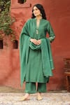 Buy_Weaver Story_Green Chanderi Silk Placement Embroidery Floral Mandarin Flower Kurta Pant Set _at_Aza_Fashions