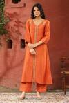 Weaver Story_Orange Chanderi Silk Placement Embroidery Straight Kurta With Pant _Online_at_Aza_Fashions