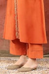 Buy_Weaver Story_Orange Chanderi Silk Placement Embroidery Straight Kurta With Pant _Online_at_Aza_Fashions