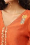 Shop_Weaver Story_Orange Chanderi Silk Placement Embroidery Straight Kurta With Pant _Online_at_Aza_Fashions