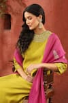 Shop_Weaver Story_Green Chanderi Silk Embroidery Floral High Round Yoke Kurta Pant Set _Online_at_Aza_Fashions