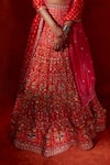 ANUSHKA KHANNA_Red Silk Crepe Hand Embroidery Geometric Scoop Neck Bridal Lehenga Set _Online_at_Aza_Fashions