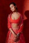 Shop_ANUSHKA KHANNA_Red Silk Crepe Hand Embroidery Geometric Scoop Neck Bridal Lehenga Set _at_Aza_Fashions