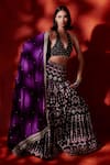 Buy_ANUSHKA KHANNA_Black Silk Crepe Embroidery Tribal Motifs V Neck Lehenga Set _at_Aza_Fashions