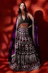 Shop_ANUSHKA KHANNA_Black Silk Crepe Embroidery Tribal Motifs V Neck Lehenga Set _at_Aza_Fashions