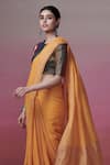 Shop_Dressfolk_Yellow Handloom Linen Zari Golden Glow Saree _Online_at_Aza_Fashions