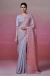 Buy_Dressfolk_Pink Handloom Linen Stripe Blissful Wave Saree _at_Aza_Fashions