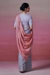 Shop_Dressfolk_Pink Handloom Linen Stripe Blissful Wave Saree _at_Aza_Fashions