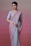 Dressfolk_Pink Handloom Linen Stripe Blissful Wave Saree _Online_at_Aza_Fashions