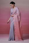 Buy_Dressfolk_Pink Handloom Linen Stripe Blissful Wave Saree _Online_at_Aza_Fashions