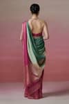 Shop_Dressfolk_Green Handloom Linen Stripe Ivy Rose Zari Border Ombre Saree _at_Aza_Fashions