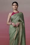 Buy_Dressfolk_Green Handloom Linen Zari Twilight Tunes Border Saree  _Online_at_Aza_Fashions