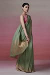 Shop_Dressfolk_Green Handloom Linen Zari Twilight Tunes Border Saree  _Online_at_Aza_Fashions