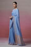 Dressfolk_Blue Handloom Linen Zari Lagoon Border Saree _Online_at_Aza_Fashions