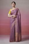 Buy_Dressfolk_Purple Handloom Linen Zari Old School Romance Border Saree _at_Aza_Fashions
