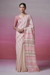 Buy_Dressfolk_Beige Handloom Linen Stripe Vintage Vows Chalk Saree _at_Aza_Fashions