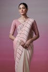 Dressfolk_Beige Handloom Linen Stripe Vintage Vows Chalk Saree _Online_at_Aza_Fashions