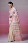 Buy_Dressfolk_Beige Handloom Linen Stripe Vintage Vows Chalk Saree _Online_at_Aza_Fashions