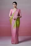 Dressfolk_Green Handloom Linen Stripe Zari Lovers Gaze Border Ombre Saree  _Online_at_Aza_Fashions