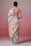 Shop_Dressfolk_Peach Handloom Linen Stripe Petals Awning Saree _at_Aza_Fashions