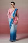 Dressfolk_Pink Handloom Linen Ombre Dreams Zari Border Saree  _Online_at_Aza_Fashions