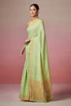 Shop_Dressfolk_Green Handloom Linen Plain Son Of Spring Saree _Online_at_Aza_Fashions