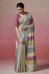 Buy_Dressfolk_Multi Color Handloom Linen Stripes Cherished Charm Saree _at_Aza_Fashions