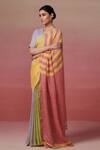 Shop_Dressfolk_Multi Color Handloom Linen Plain Block Saree  _at_Aza_Fashions