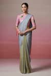 Buy_Dressfolk_Green Handloom Linen Stripes Two Tone Saree  _Online_at_Aza_Fashions