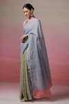 Shop_Dressfolk_Green Handloom Linen Stripes Two Tone Saree _Online_at_Aza_Fashions