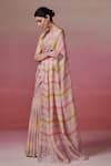 Shop_Dressfolk_Peach Handloom Linen Stripes Color Block Pattern Saree _Online_at_Aza_Fashions