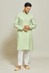 Buy_Arihant Rai Sinha_Green Kurta Premium Linen  Pant Art Silk Pintux Yoke Solid Set _at_Aza_Fashions