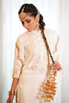 Shop_Leela By A_White Moss Crepe Embroidery Zari Thread Mandarin Collar Kurta And Salwar Set _at_Aza_Fashions