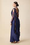 Merge Design_Blue Blended Silk Embroidery Thread Pleated Pre-draped Saree Set With Jacket _at_Aza_Fashions